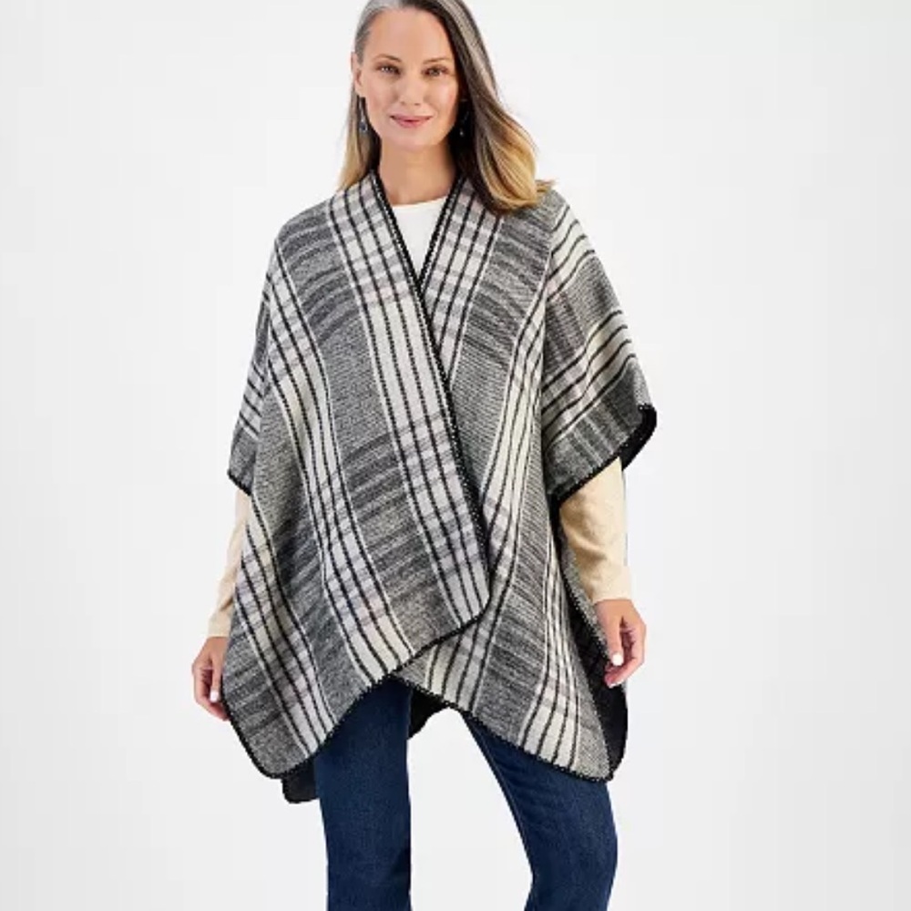 NEW Women’s Style & Co Reversible Plaid Knit Topper Wrap